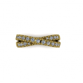 14kt yellow gold criss-cross style band with prong-set diamonds.
