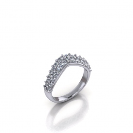 Platinum curved band with pave set round diamonds across the top.