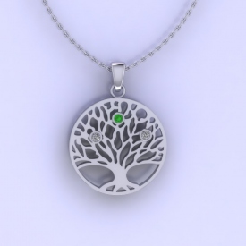 Platinum pendant with a 'family tree' cut out and bezeled birthstones set in the middle.