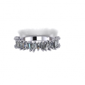 14kt white gold fashion diamond band with tapered baguettes and marquise diamonds set throughout in an uneven form.