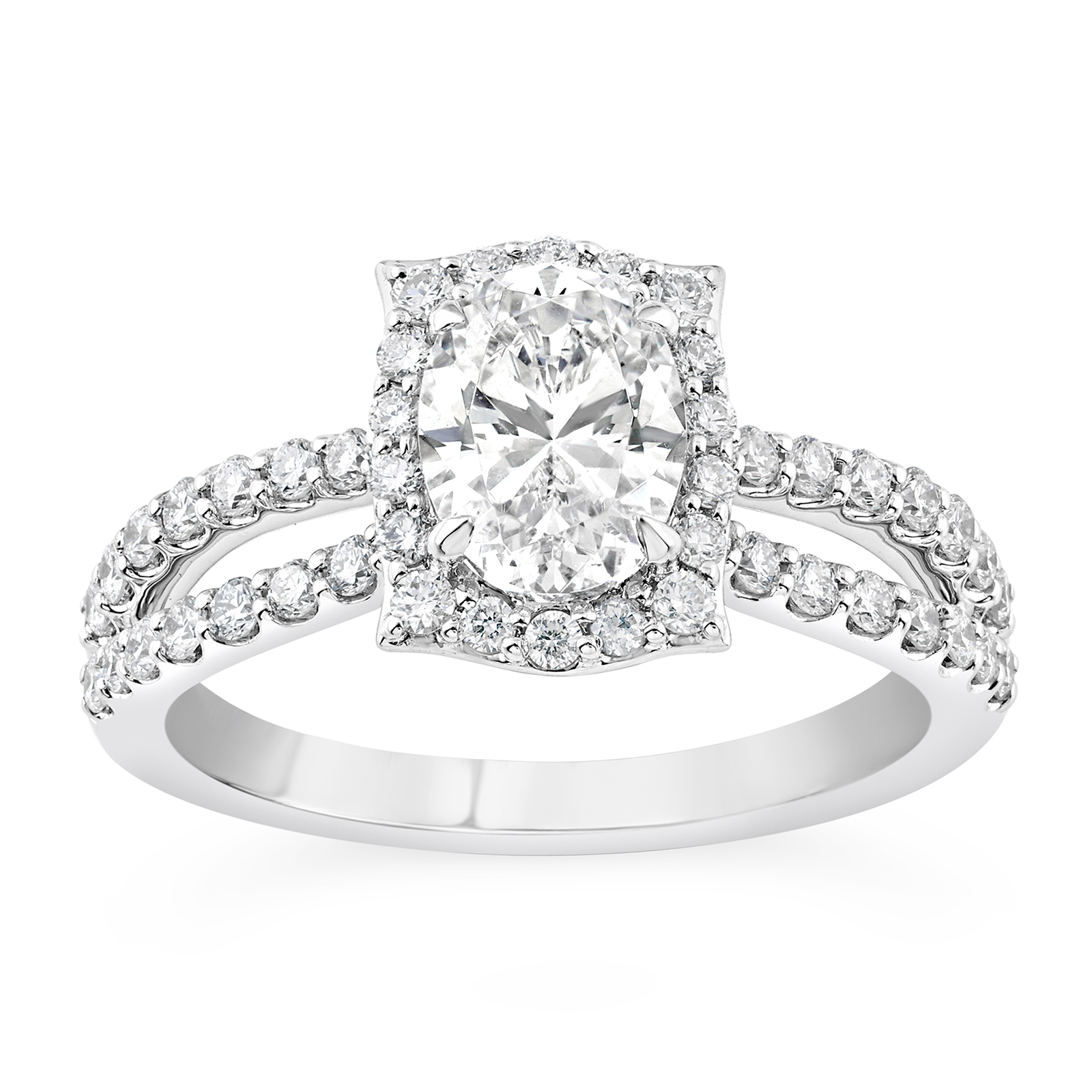 14K Split Shank Oval Diamond Halo Engagement Ring – American Ring Source