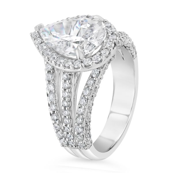 14K Triple Split Shank Pear Diamond Halo Engagement Ring - Image 5