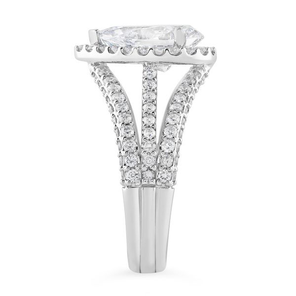 14K Triple Split Shank Pear Diamond Halo Engagement Ring - Image 3