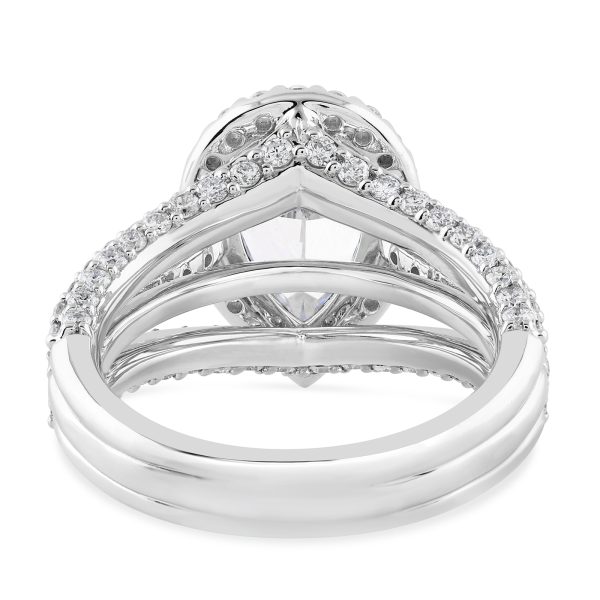 14K Triple Split Shank Pear Diamond Halo Engagement Ring - Image 4