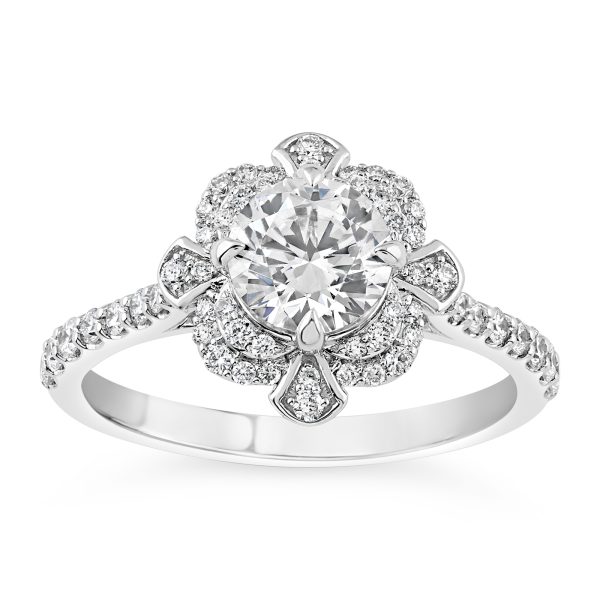 14K Round Diamond Antiqued Halo Engagement Ring