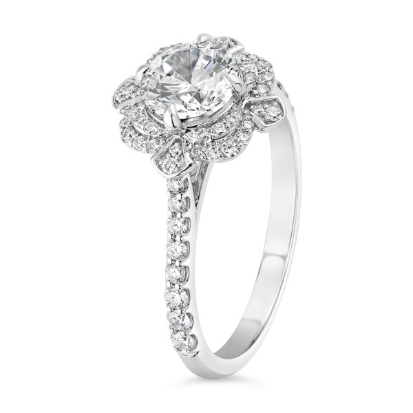 14K Round Diamond Antiqued Halo Engagement Ring - Image 5