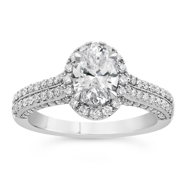 14K Double Shank Oval Diamond Halo Engagement Ring