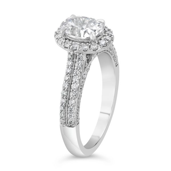 14K Double Shank Oval Diamond Halo Engagement Ring - Image 5