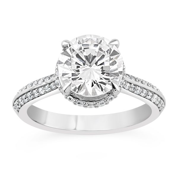 14K Knife Edge round Lab Grown Diamond Hidden Halo Engagement Ring