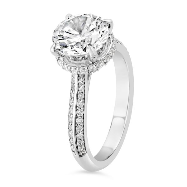 14K Knife Edge round Lab Grown Diamond Hidden Halo Engagement Ring - Image 5