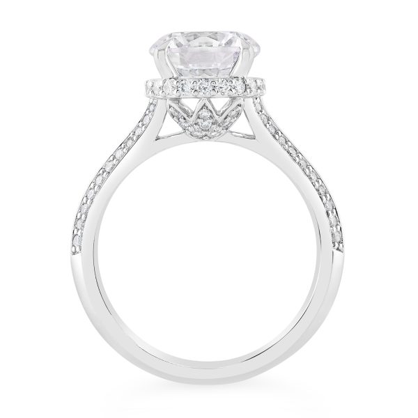 14K Knife Edge round Lab Grown Diamond Hidden Halo Engagement Ring - Image 2