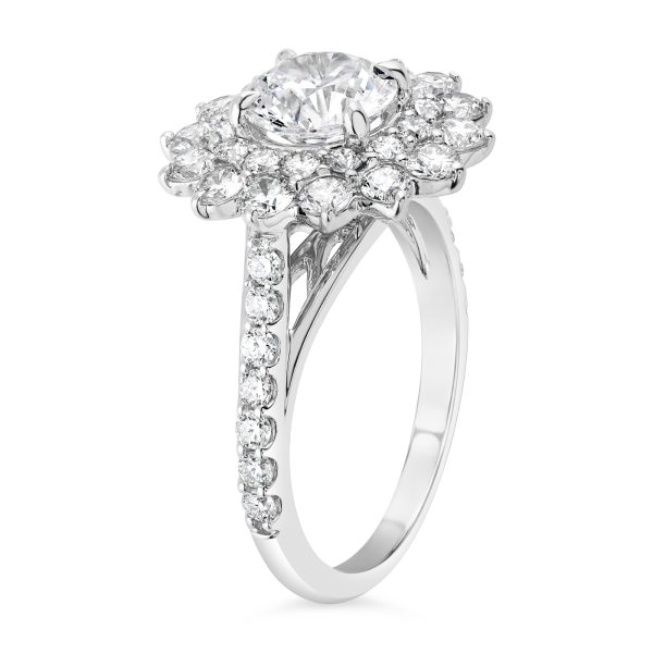 14K Round Diamond Star Burst Halo Engagement Ring - Image 5