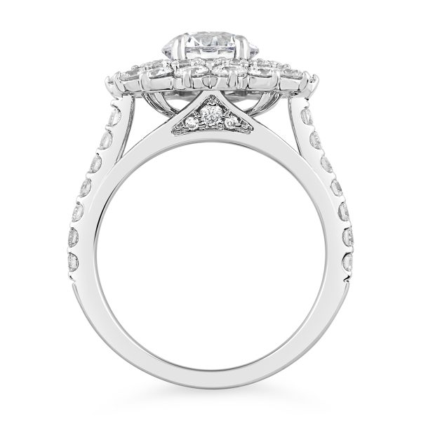 14K Round Diamond Star Burst Halo Engagement Ring - Image 2