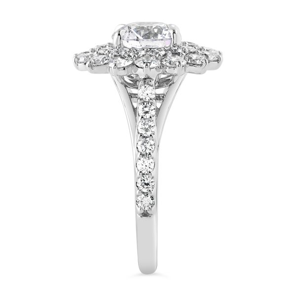 14K Round Diamond Star Burst Halo Engagement Ring - Image 4